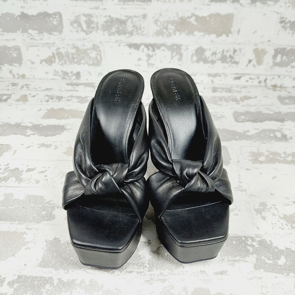 NEW Open Edit Kaia Black High Chunky Block Heel Open Toe Slip On Sandals K721 - Picture 3 of 11